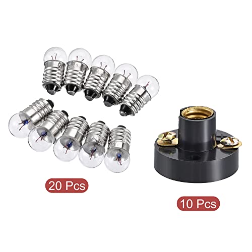 Meccanixity E10 Lamp Socket Set, 2.5V Bulb Holder Screw Base With E10 Bulb, Plastic Copper Black, 30 Pack Total #TOP2