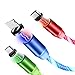 Produktbild Smitech 3er Pack 9 Adapter Kabel Magnetisches Ladekabel - mit fließendem LED Licht kompatibel mit Micro-USB/Type USB C/Lightning für Phone, Samsung Galaxy, Huawei und Mehr 1-Meter (Multicolor Pack)