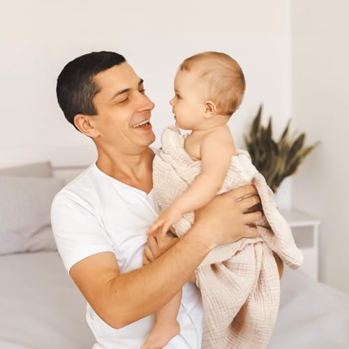 Image of lulumoon Muslin Swaddle Blankets for Baby: Soft Cotton Newborn Receiving Blankets - Floral Print Nursery Gift Set for Baby Girls(White Flower)
