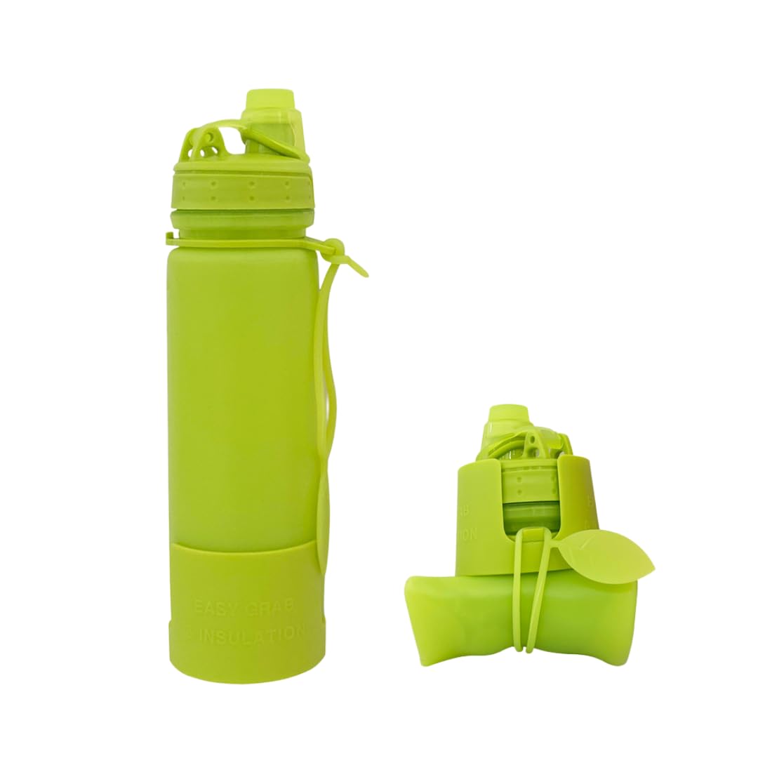 Lumevox Collapsible Water Bottle 500ml 17oz – BPA-Free Leak-Proof Silicone Bottle with Carabiner | Foldable, Lightweight & Reusable – Perfect for Travel, Gym, Hiking (Green)