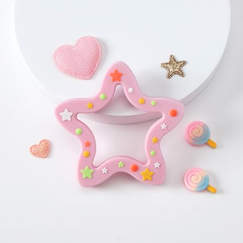 Image of Jimibaby Silicone Star Teether, Christmas, Holiday teether, the First Teething Toy for Baby Boys and Girls,100% BPA Free, Easy to Hold, Ideal Stocking Stuffers for Baby boy and Girl (Star Pink)