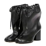 Betastella Womens Tabi Boots Split Toe Ankle Boots Lace Up Wide Calf Booties Chunky Block Heel Fashion Shoes, Size 8, Black