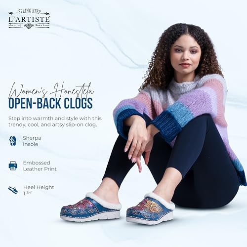 Spring Step L'Artiste Honestela Open-Back Clogs | Embossed Leather & Tapestry Slip-Ons with Sherpa Lining4