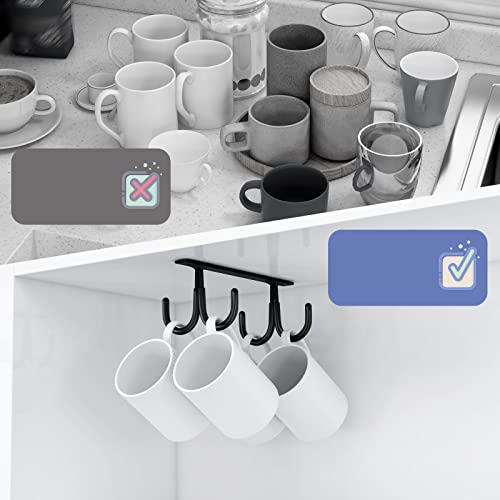 Dorhors Under Cabinet Coffee Mug Holder, Coffee Cup Holder For Kitchen,Set Of 3 Mug Hooks With Rubber Protective Layer,Under Cabinet Mug Rack For Kitchen,Coffee Bar,Black #TOP1