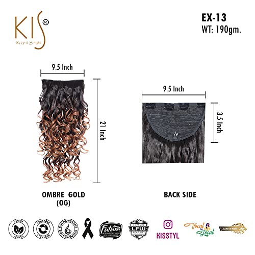 Image of KIS Synthetic Curly Hair Extensions with 4 Clip-in for Women, Ombre Gold | 21 Inches, Natural, Soft Heat Resistant Hair, Thick Washable Reusable, Artificial Hair Clip on Extension for Bridal, Wedding