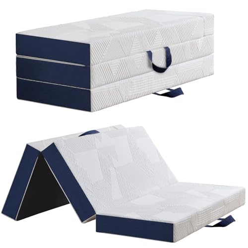 Hiimgo 4-teilige Klappmatratze 75 x 195 x 15 cm (extra dick) Gästematratze klappbar mit waschbarem hautfreundlichem Bezug Atmungsaktiver Schaumstoff Faltmatratze für Gästebett Reisen Camping