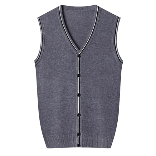 Men's Business Sweater Vest Classic Color Contrast Sleeveless V-Neck Button Down Knitted Cardigan Vest3