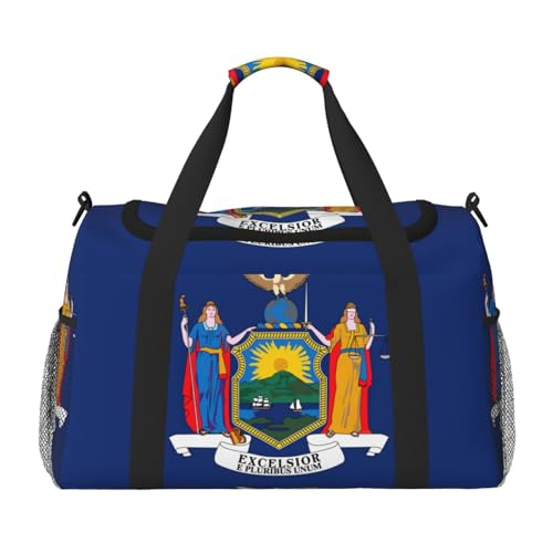 New York flag print Travel Duffle Bag Gym Bag for Women,Puffer Tote Bag,Weekender Overnight Bag Organizer
