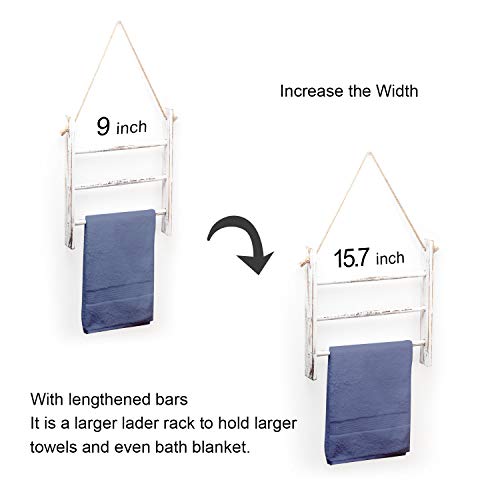 Ladder Hand Towel Rack for Bathroom, Blanket Ladders for The Living Room Hanging Blanket Ladder Rustic Decorative Ladder for Blankets Whitewashed Towel Ladder