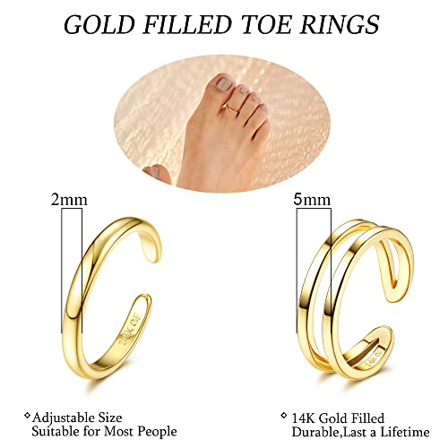 IRONBOX 14K Gold Filled Toe Rings for Women Simple Open Band Toe Ring Adjustable Toe Rings2