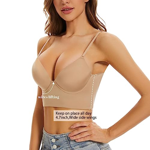 ForBaysy Low Back Bras for Women Push Up Deep V Neck Backless Bra,Low Cut Multiway Convertible Bra Wire Lifting Bralette2