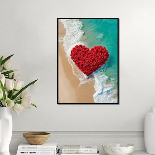 Focart Diamond Painting Kits for Adults Beginners, Full Drill Round Diamond Art, Red Rose Heart Pattern 5D DIY Paint by Numbers Gem Art for Home Wall Decor, Ideal Gift for Women Mom Grandma by Focart - Image 5