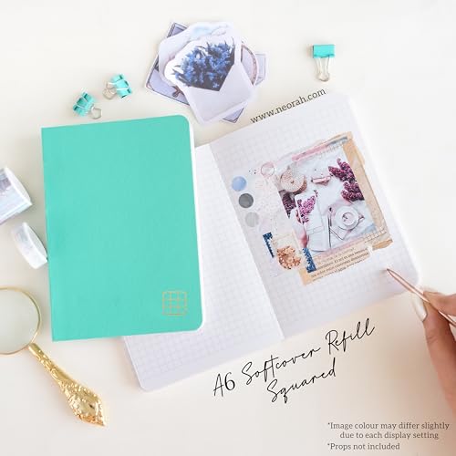 Image of NEORAH -A6 Checked Notebook (Square Ruling) SOFT COVER Organiser REFILL | 110 GSM | 160 pages (Size 14.8 cm x 10.5 cm) Planner Journaling Writing Note Taking Diary,Travellers Journal- Teal