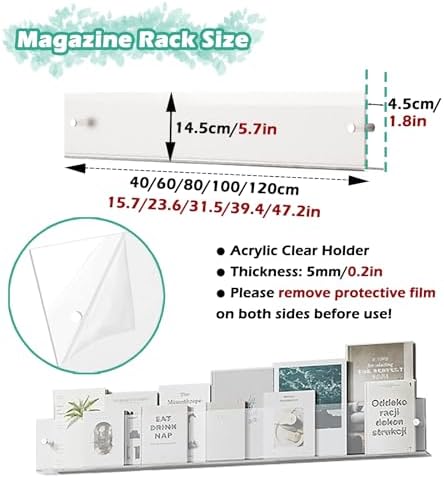 Acrylic Wall Mount Magazine Rack Set - 2PCS, 15.7in Hanging Organizer for Bathroom, Office, Newspapers, Brochures, Files & Vinyl Records Storage Display Shelf