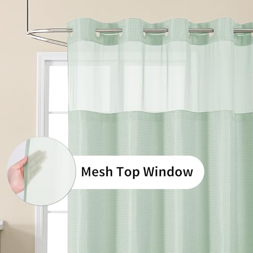 No Hook Shower Curtain with Snap in Fabric Liner, Waffle Weave Heavy Duty Thick Shower Curtains with Mesh Top Window, Hotel Style Waterproof Bathroom Curtain Set, 72 x 75 Inch, Mint Green by Colorful Star - Used condition - Image 3