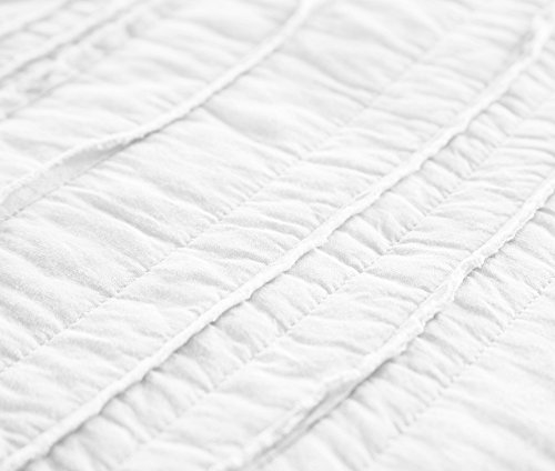 Chezmoi Collection Katy 2-Piece Solid Raw Edge 100% Cotton Pre-Washed Soft-Finished Quilt Set (Twin, White) #TOP3