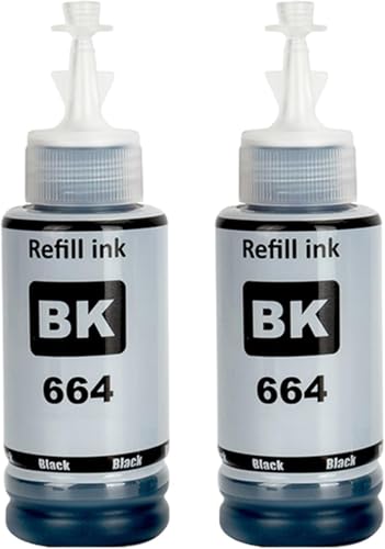 Image of ASV T664 Refill Ink Bottle Compatible for Printers L1300, L310, L361, L380, L405, L565, L365, L485, L220, L360, L130 (Black - 2 pcs)(70ml Each)
