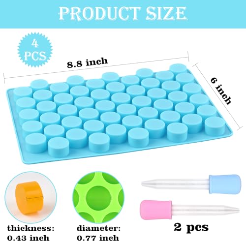 Image of Sakolla Round Candy Molds Silicone, 220 Cavities Mini Cylinder Molds for Chocolate, Hard Candy, Gummy, Ganache, Ice Cubes, Set of 4 with 2 Droppers