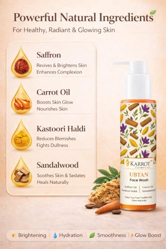 Image of KARROT Face Wash for Tan & Dull Skin | Ubtan Face Wash with Turmeric, Saffron, Sandalwood & Carrot Oil Helps Support Clear, Radiant Skin | Daily Cleanser 100ml