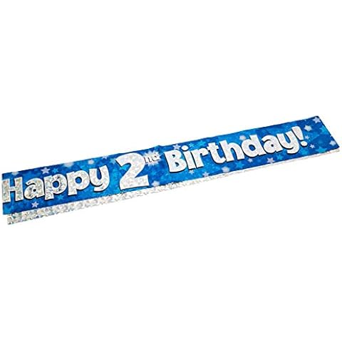 OakTree 624634" Happy 2nd Birthday Foil Holographic Banner, Blue, 9 ft Cover