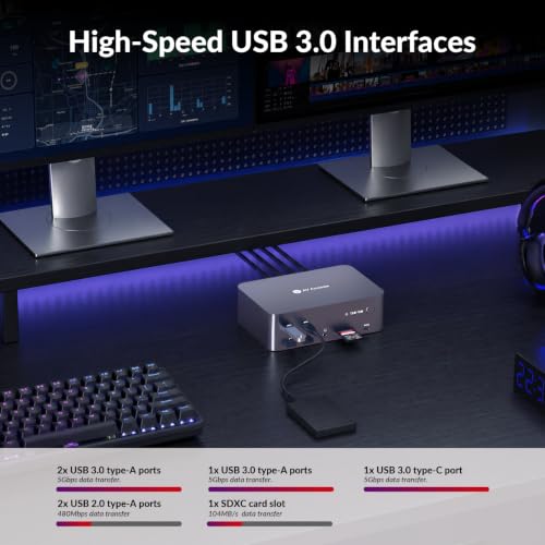 Image of AV Access 8K KVM Switch 3 Monitors 2 Computers, 5 USB Ports, KVM Docking Station Triple Monitor 8K@60Hz /4K@165 /144Hz, 2K@144Hz, SD, Audio, Gigabit LAN for Dell HP Desktop with HDMI & DisplayPort