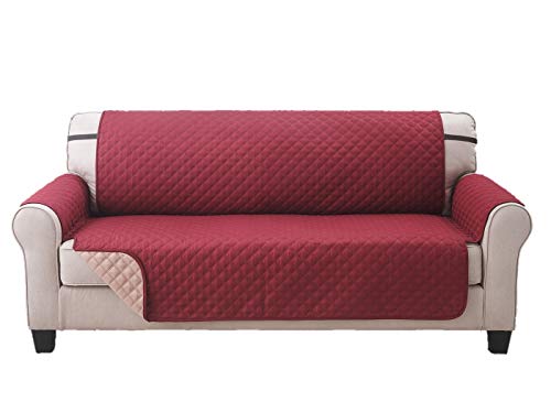Elaine Karen Premium Reversible Sofa Couch Slipcover Furniture Protector, Quilted, Anti-Slip 2 Inch Strap, Machine Washable, Slip Cover Throw for Pets, Dogs, Cats, Kids,- Burgundy