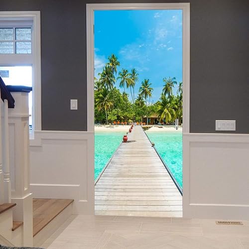 Pegatinas De Puerta Pegatinas De Puerta Interior 3D Mural Dormitorio Baño Papel Tapiz Decoración Del Hogar Puertas Exteriores Póster - Puente De Madera Árboles Paisaje 85 X 215 Cm - Foto D-3950730119