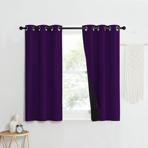 NICETOWN 100% Blackout Curtains with Black Liner Backing, Royal Purple, 37x50 per panel (set of 2)