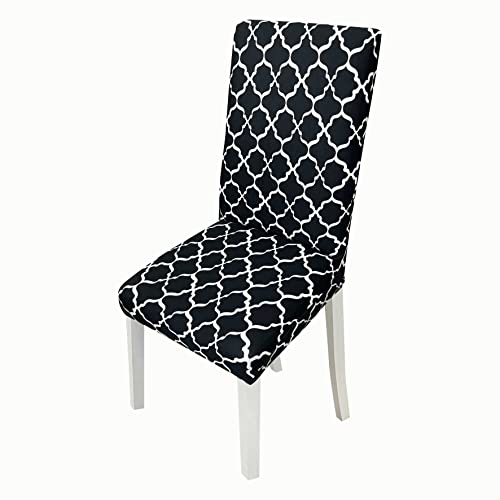 Image of House of Quirk Elastic Chair Cover Stretch Removable Washable Short Dining Chair Cover Protector Seat Slipcover (Pack of 1, Black Laltern)