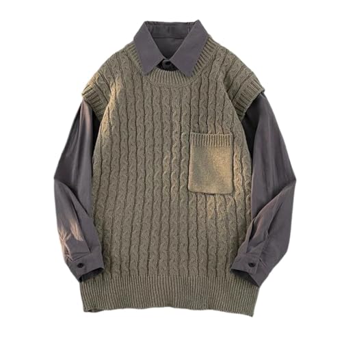 Men O-Neck Sweater Vest Loose Solid Color Sleeveless Knitted Waistcoat