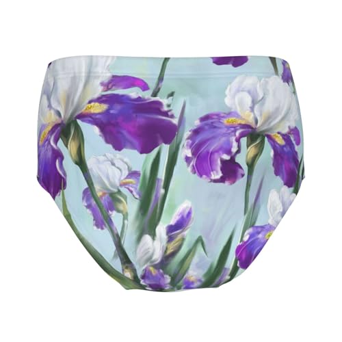 Purple Flowers With Green Leaves Girls' Underwear Soft Cotton Little Girls Panties Comfort Briefs2