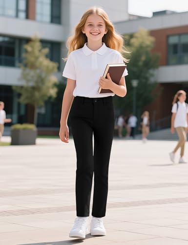Image of KEREDA Girls School Uniform Slim Fit Pants with Pockets School Skinny Pants