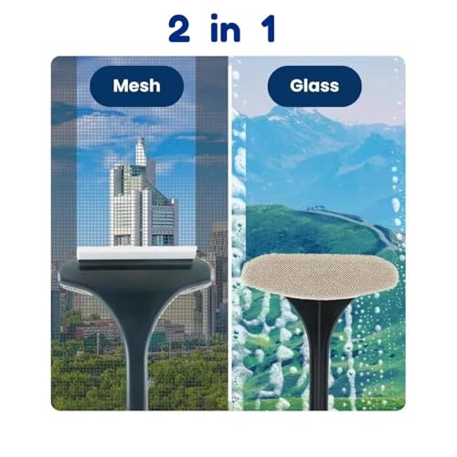 Image of 2 in 1 Mesh Cleaner Brush with Windows Cleaning Wiper and Extended Handle Multipurpose Double Sided with Hanging Hole Used to Clean Mosquito Nets, Glass, Tabletop Etc Multicolor, Pack of 1