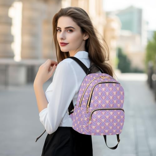 Mochila de poliéster ligero morada estilo kawaii con bolsillos interiores 6