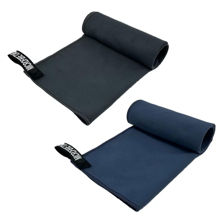 SAIIURV 2 Pcs Small Microfibre Towel, Lightweight Absorbent Towels Micro Fibre Towels, Small Fast Drying Towel for Gym Sports Yoga Travel Beach Camp for Men Women, 60 x 30cm (Dark Grey, Navy Blue)