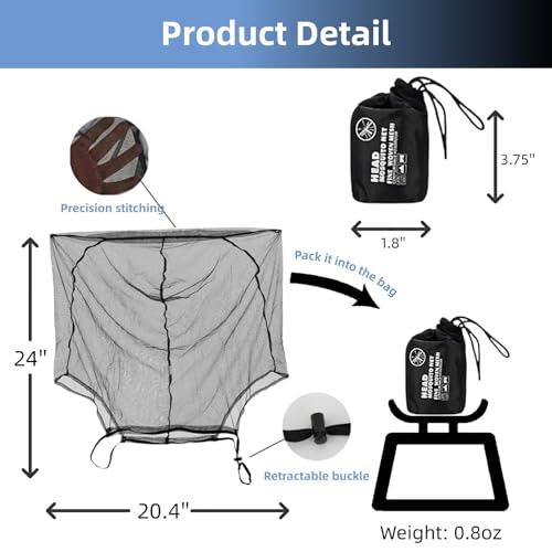 Novellus Mosquito Head Net Mesh para actividades al aire libre, cubierta transpirable de cara y cuello con cordón ajustable, protección ligera contra insectos para senderismo, camping y pesca, se adapta a la mayoría de los tamaños de sombreros (Negro) miniatura 7