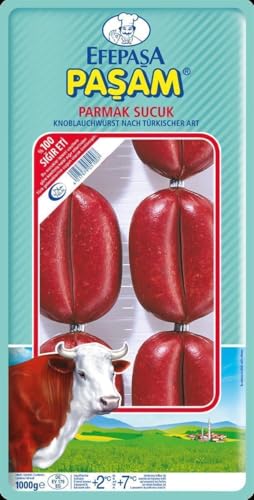 Efepasa Pasam Parmak Sucuk - 1x 1kg - Halal Knoblauchwurst aus 100% Rindfleisch, traditionell luftgetrocknete türkische Spezialität für Sucuk-Baguette, Menemen, Pizza und Rührei
