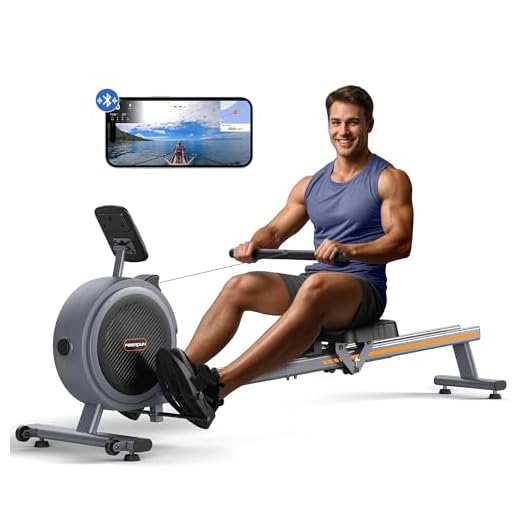 FEIERDUN Máquinas de remo para casa, máquina de remo com capacidade de carga de 158 kg, remador Magetic com aplicativo, máquina de fileira com trilho deslizante duplo, cinza