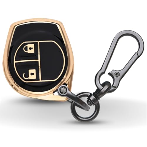 Image of KEYCEPT Gold Line TPU Key Cover Compatible with Suzuki Swift, Dzire, Ertiga, Baleno, Celerio, Ritz, Brezza, Scross, Fronx, Ciaz, Jimny, S Presso 2 Button Remote Key with Keychain. (Keychain 1, Black)