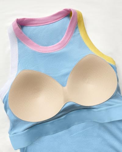 Image of CHICME Womens Sleeveless Ribbed Built in Bra Tank Tops