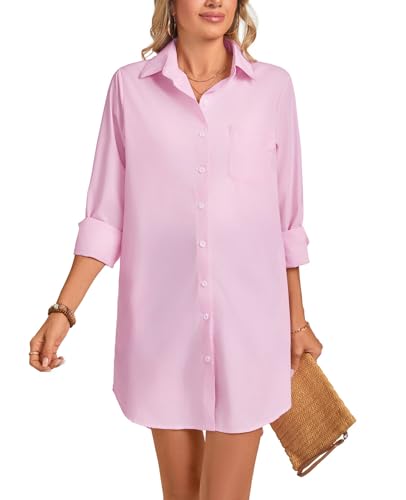 Image of MINTLIMIT Womens Button Down Shirt Dress Spring Summer Loose Casual Long Sleeve Shirt Dresses with Pockets 2025 Trendy