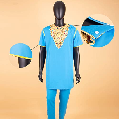 African Suits for Men Embroidery Short Sleeve Shirts and Pants 2 Piece Set Dashiki Kaftan3