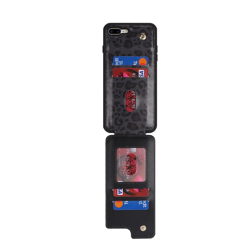 Lipvina Cover per iPhone 7 Plus/8 Plus, PU Pelle [RFID Blocking] Libro con Portafoglio Chiusura Flip Custodie Cuoio per TelefonoiPhone 7 Plus/8 Plus (Leopardo nero