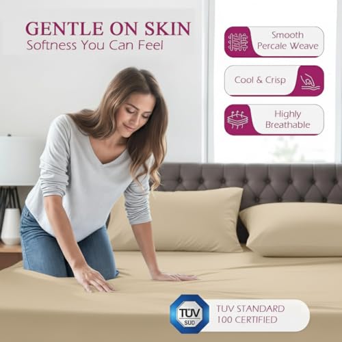Image of Trance Home Linen Cotton Bedsheet | 144 Tc Thin Flat Bedsheet | Single Bed Sheet for Regular use with 1 Pillow Cover - Beige