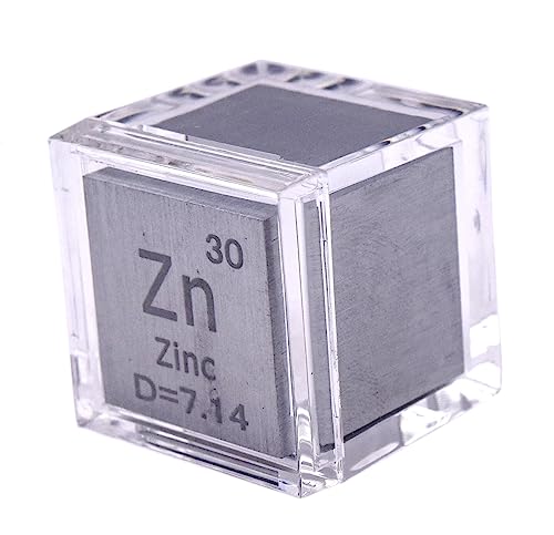 Image of 1 inch 25.4mm Zinc Metal Cube Zn up to 99.9% Pure Periodic Table Element Engraved Density Collection Science Education Display Block Cube + Acrylic Case Box - 1PC