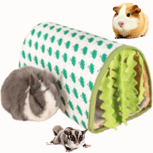 Copfeu Guinea Pig Hideout with Curtain Dwarf Rabbit Tunnel Soft Small Animal Bed with Cushion Suit for Hamster Hedgehog Chinchilla Cage Washable House for Bunny (Green A,Medium)