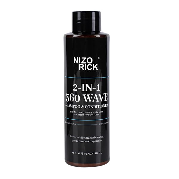 2-in-1 360 Wave Shampoo & Conditioner for Black Men – Biotin, Coconut Oil & Castor Oil – Deep Cleansing, Nourishing & Wave Defining – Improves Dryness & Frizz – 140ml/4.73fl.oz