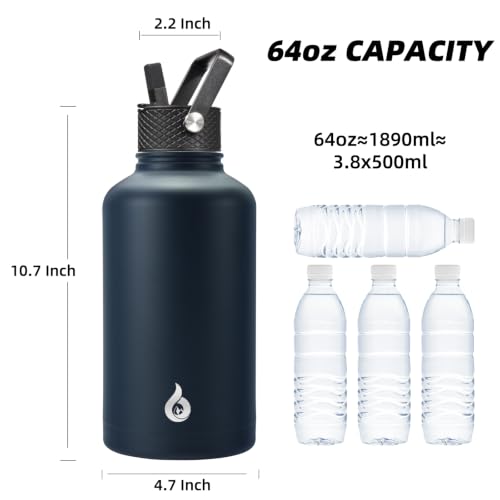 BJPKPK Termo Aislado de Agua 64oz, Botella de Medio Galón con Tapa de Popote miniatura 4