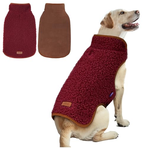 Image of cyeollo Sherpa Dog Coat Reversible Dog Jackets for Large Dogs, Burgundy, 2XL