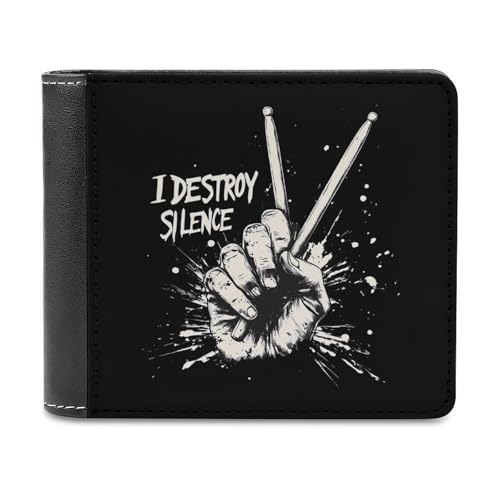 Drummer Drumsticks Drum Drumming Lovers Leather Wallets for Men Slim Bifold Purse Clutch with 6 Credit Card Pockets